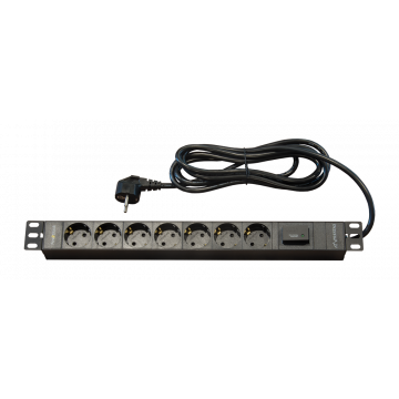 PowRblock 19" Horizontaal 7 x Schuko + overspannings bescherming